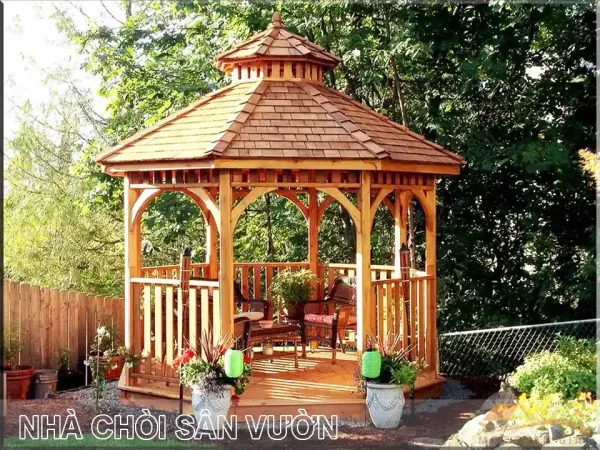 Mẫu nhà chòi gỗ lục giác sân vườn đẹp