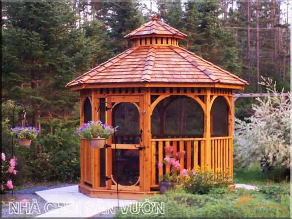 Mẫu nhà chòi gỗ lục giác sân vườn đẹp