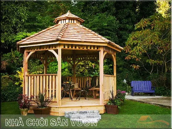Mẫu nhà chòi gỗ lục giác sân vườn đẹp
