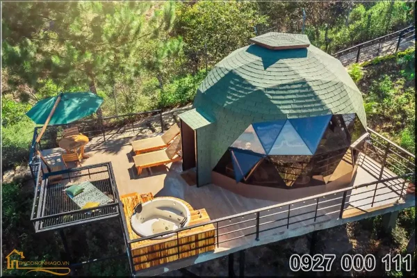 Nhà gỗ lắp ghép dome house cho homestay