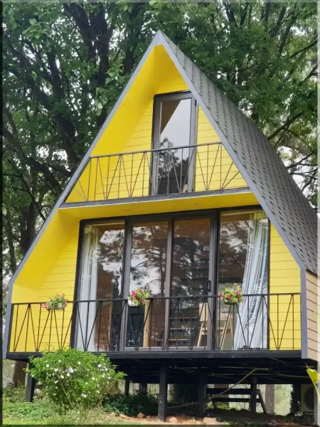Nhà gỗ lắp ghép cho homestay hình chóp view 1