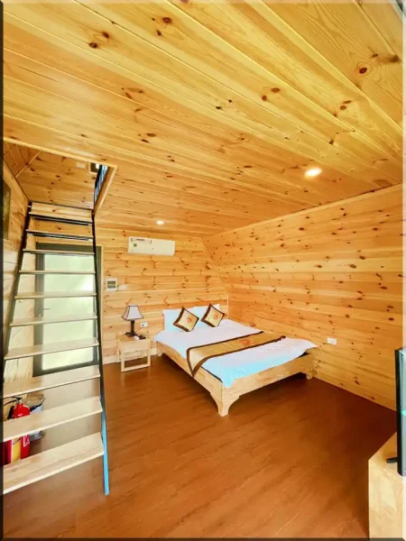 Nội thất nhà gỗ lắp ghép cho homestay hình chóp