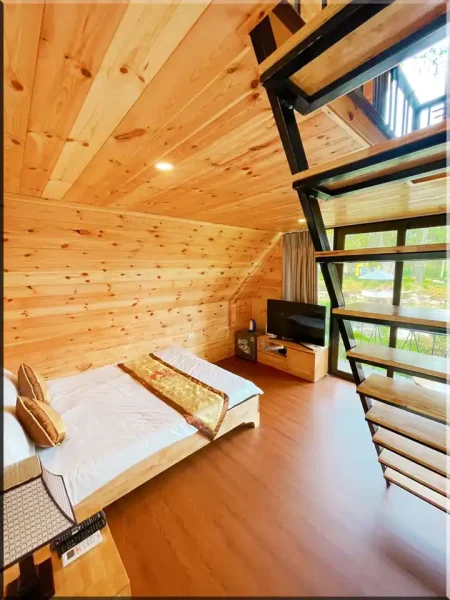Nội thất nhà gỗ lắp ghép cho homestay hình chóp