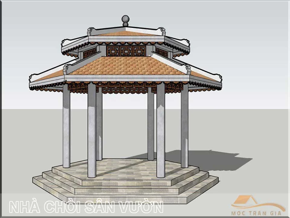 Bản vẽ nhà gỗ lục giác sân vườn