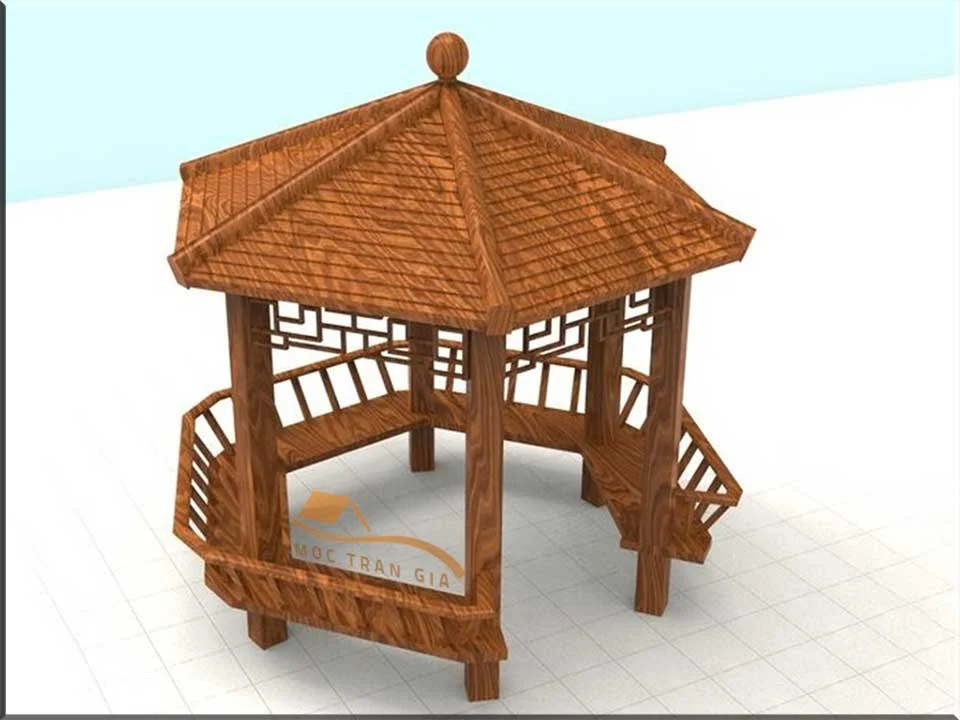 Bản vẽ nhà gỗ lục giác sân vườn