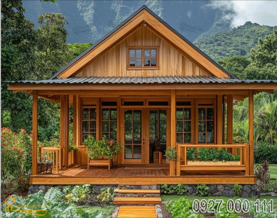 Top các mẫu nhà gỗ sân vườn đẹp hiện nay 2 Nhà gỗ sân vườn đẹp 01