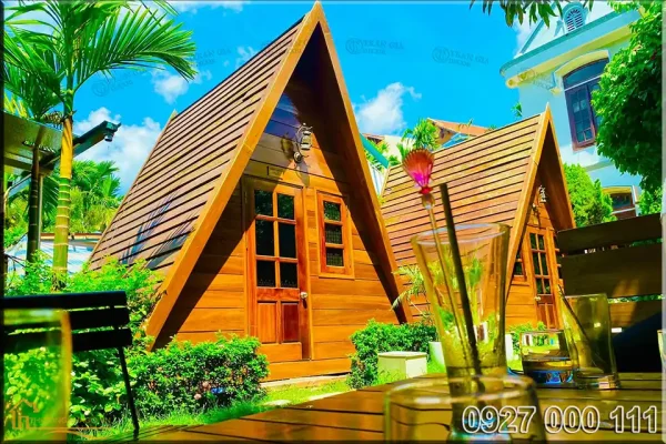 nhà gỗ lắp ghép hình tam giác