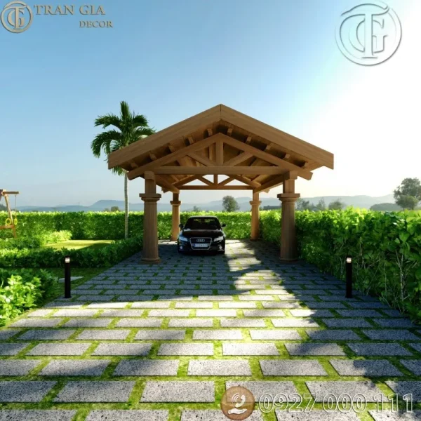 Thiết kế nhà gỗ đậu xe 01