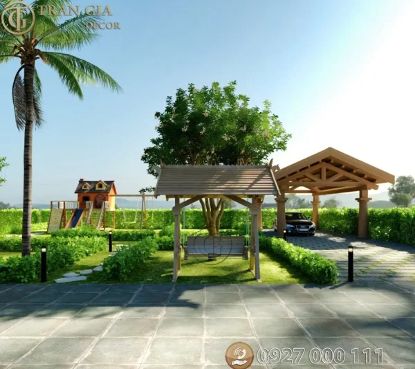 Thiết kế nhà gỗ đậu xe 03