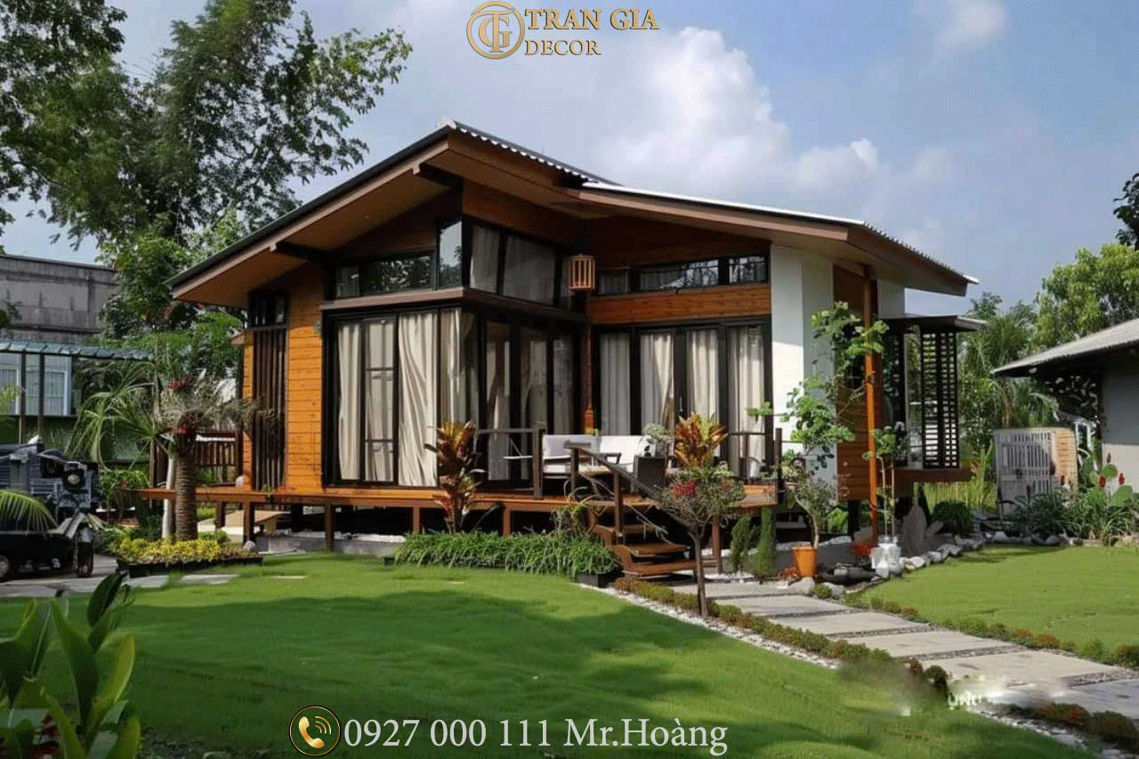 Nhà gỗ hiện đại đẹp kết hợp vật liệu hiện đại