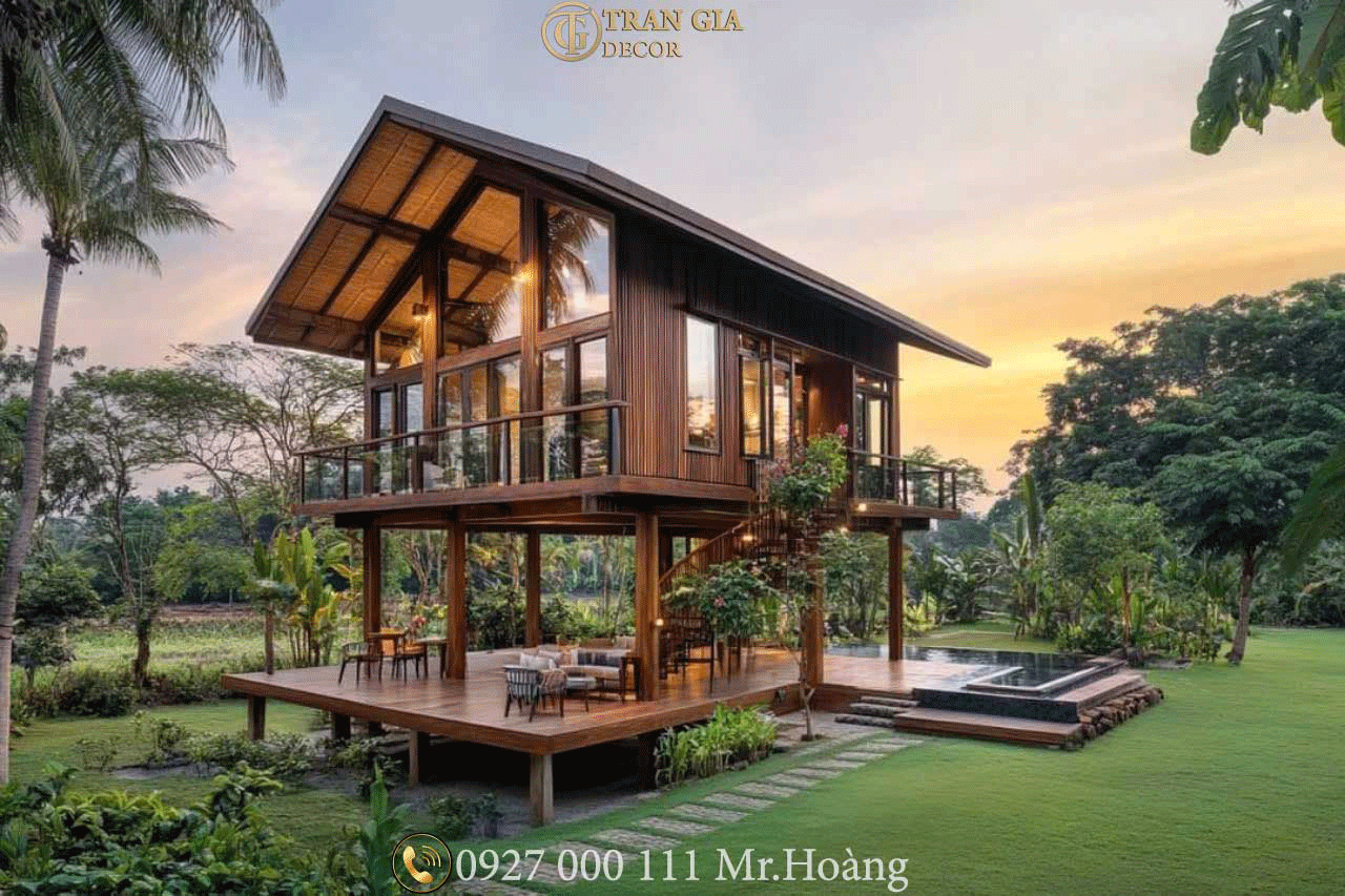 Nhà gỗ hiện đại đẹp không gian mở