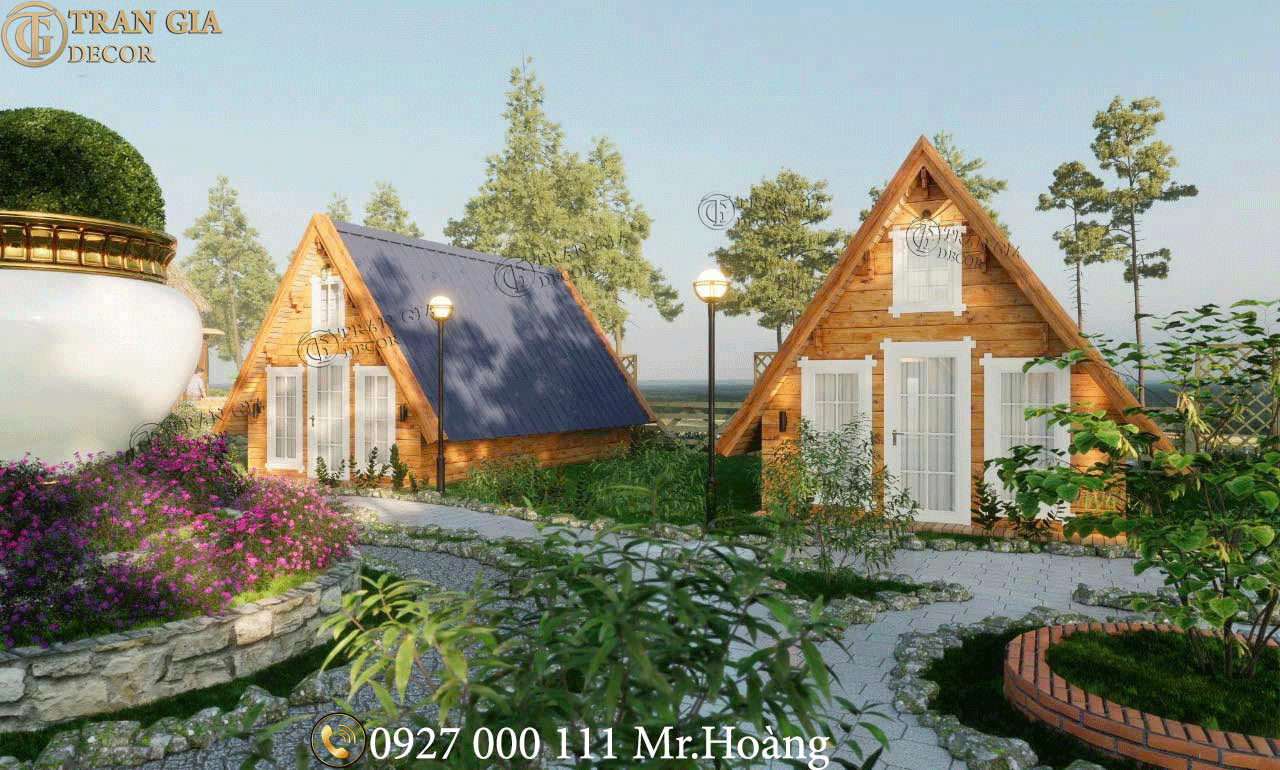 Nhà gỗ hiện đại đẹp với mái dốc độc đáo