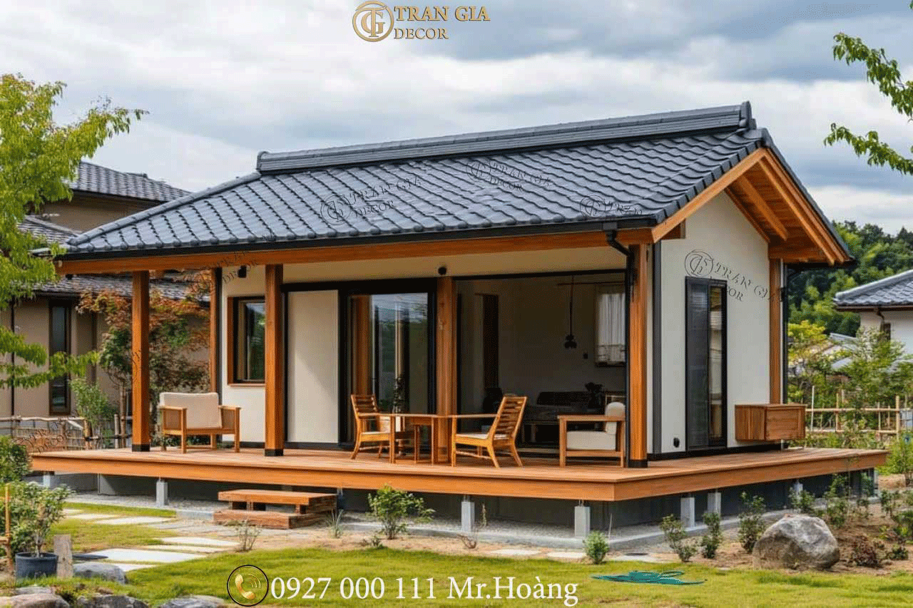 Nhà gỗ hiện đại đẹp kết hợp không gian sân vườn