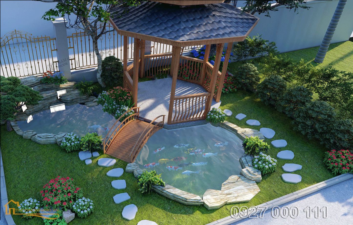 Chòi nghỉ sân vườn cá koi 3 Chòi nghĩ sân vườn cá koi 02