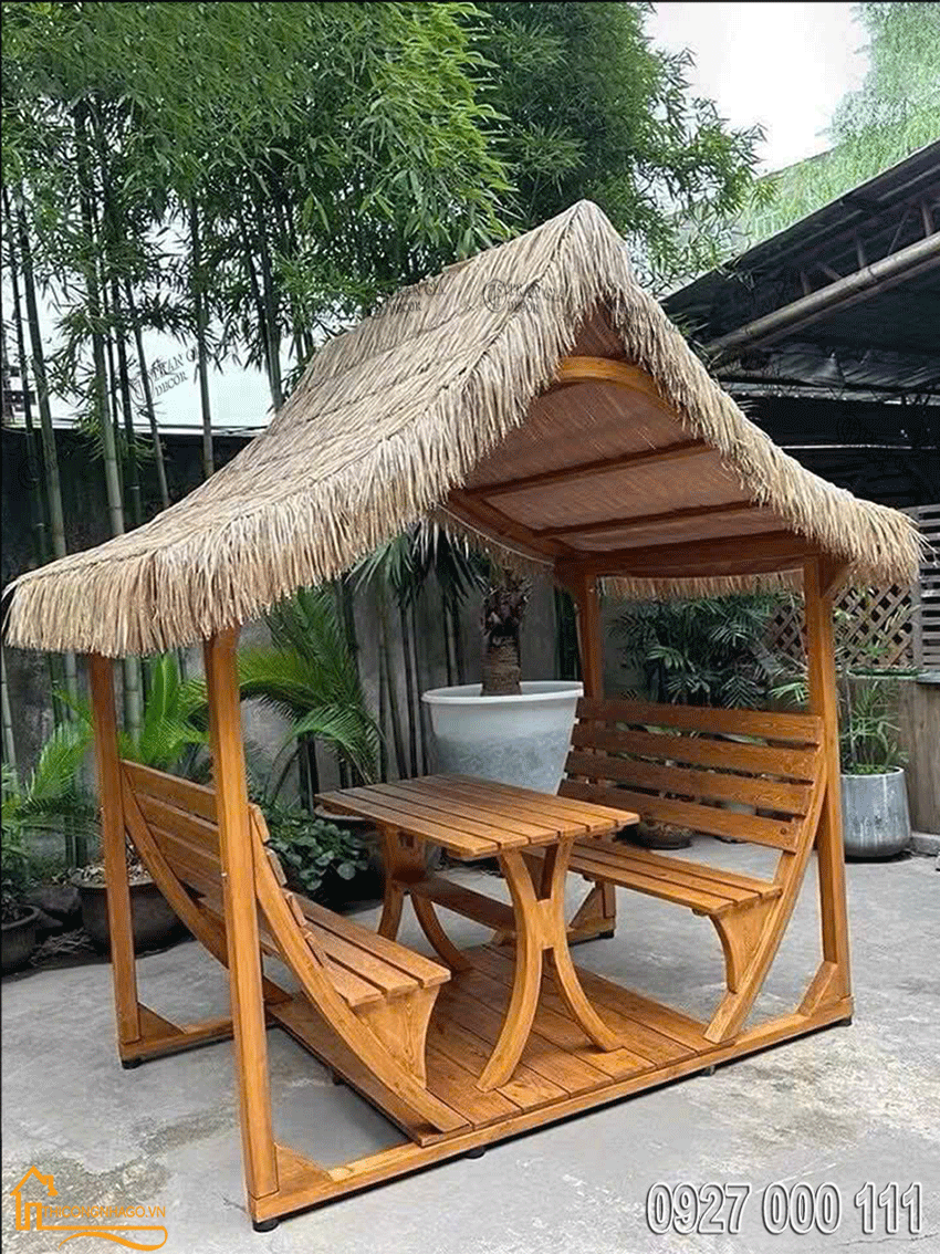 Thi công chòi gỗ lợp mái lá truyền thống 6 Chòi gỗ lợp mái lá truyền thống 04