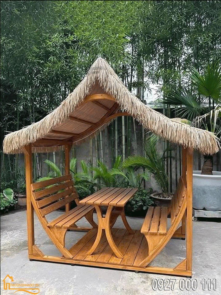 Thi công chòi gỗ lợp mái lá truyền thống 4 Chòi gỗ lợp mái lá truyền thống 02
