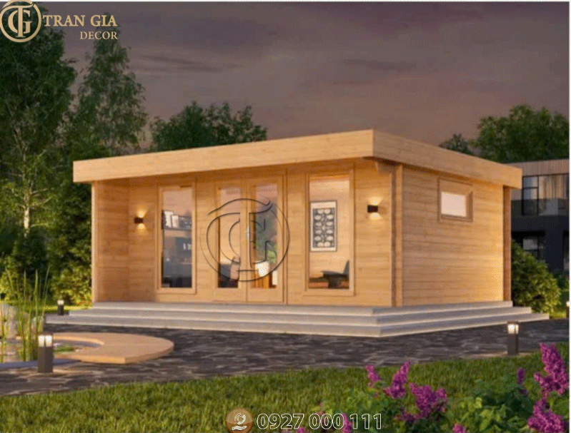 Thiết kế nhà gỗ hình chữ nhật 01