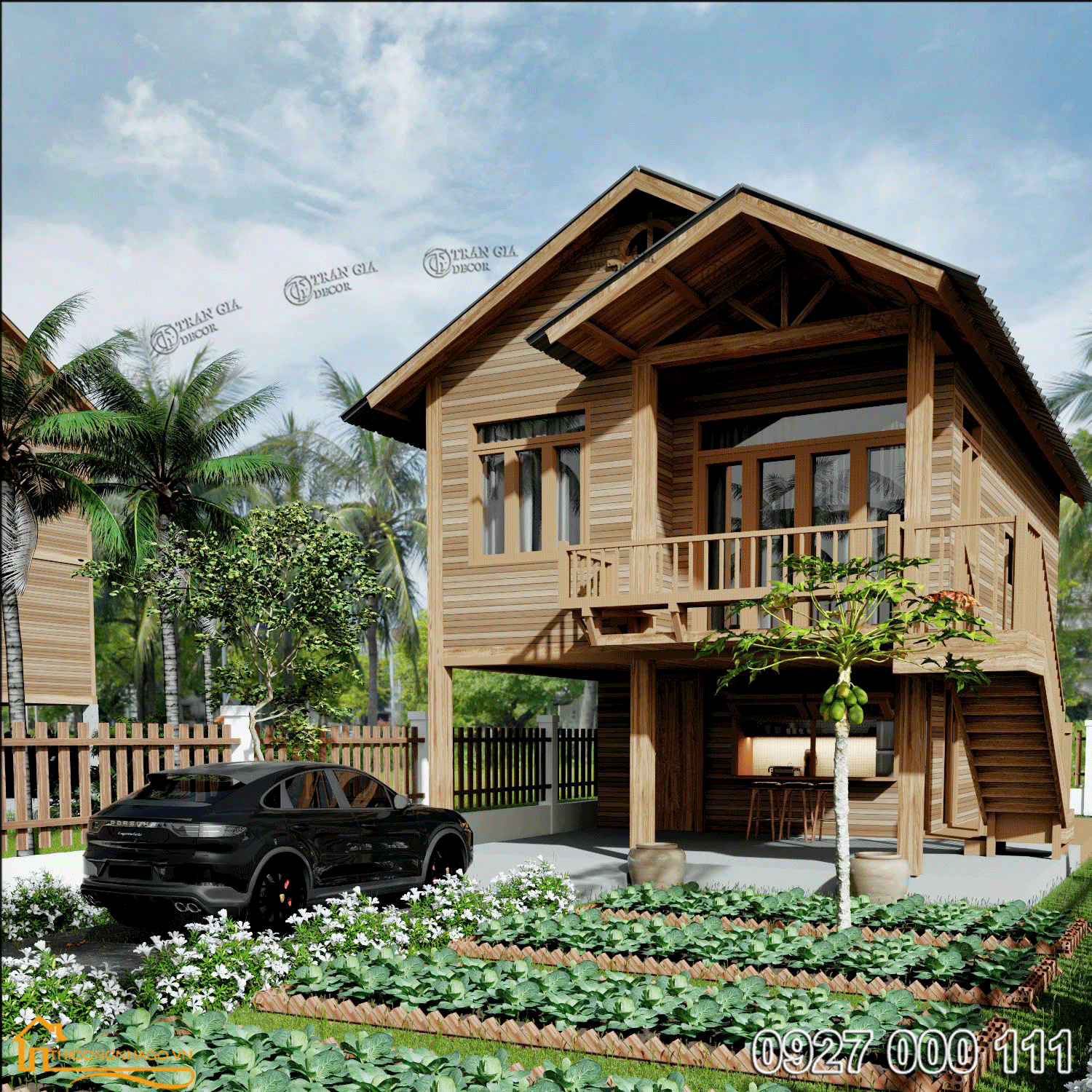 Thiết kế nhà sàn hiện đại gỗ tự nhiên