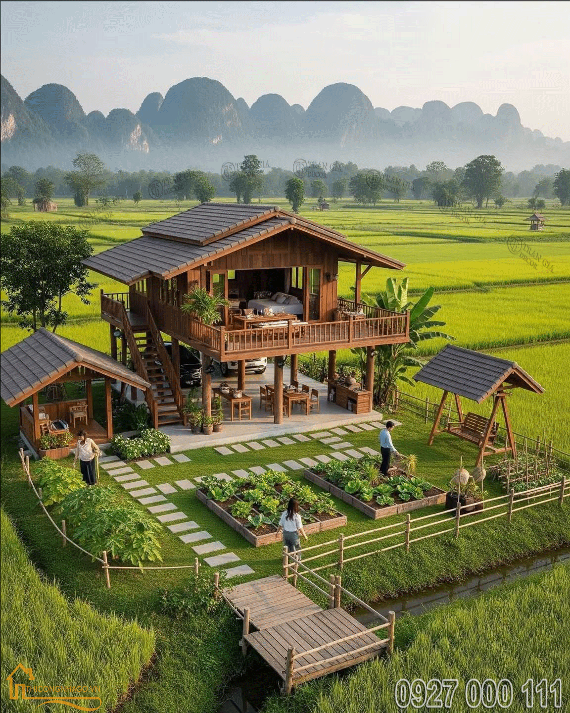 Nhận thi công nhà gỗ theo yêu cầu 6 Thiết kế nhà gỗ phong cách miền quê