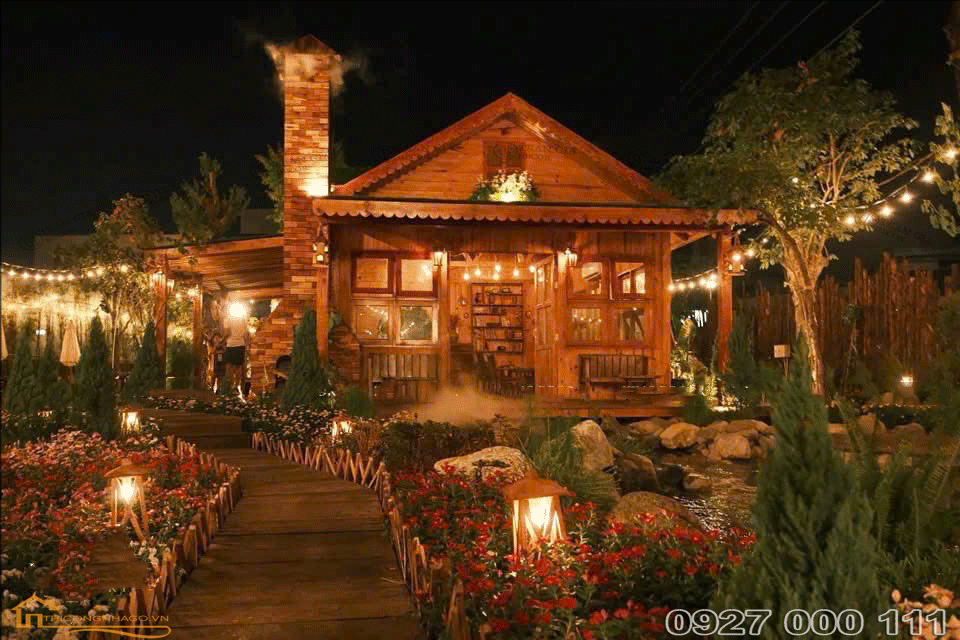Nhà gỗ cafe sân vườn 