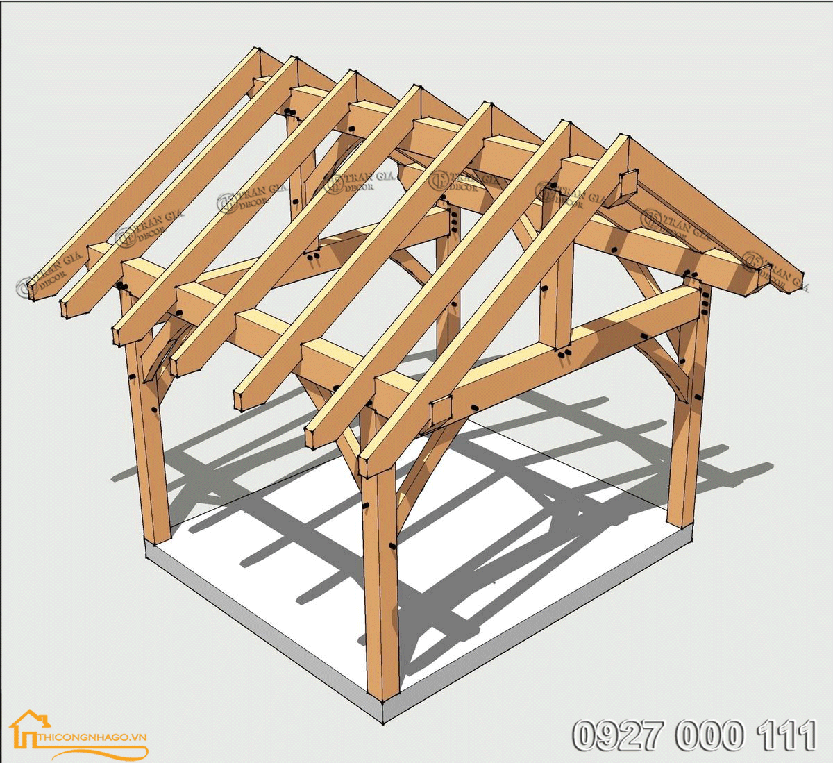 Bản vẽ khung nhà gỗ mái ngói