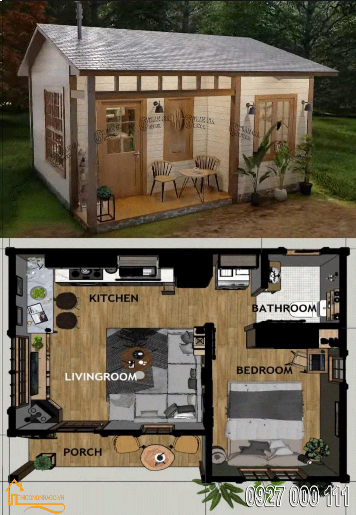 Gía thi công nhà gỗ thông 03